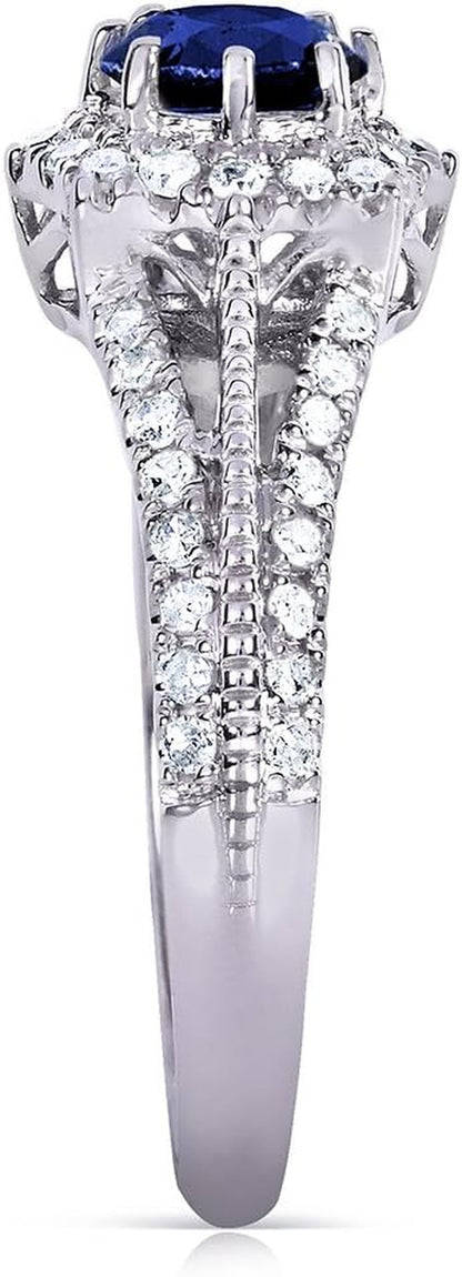 Vintage Style Sapphire & Diamond Engagement Ring 1 Carat (Ctw) in 14K White Gold