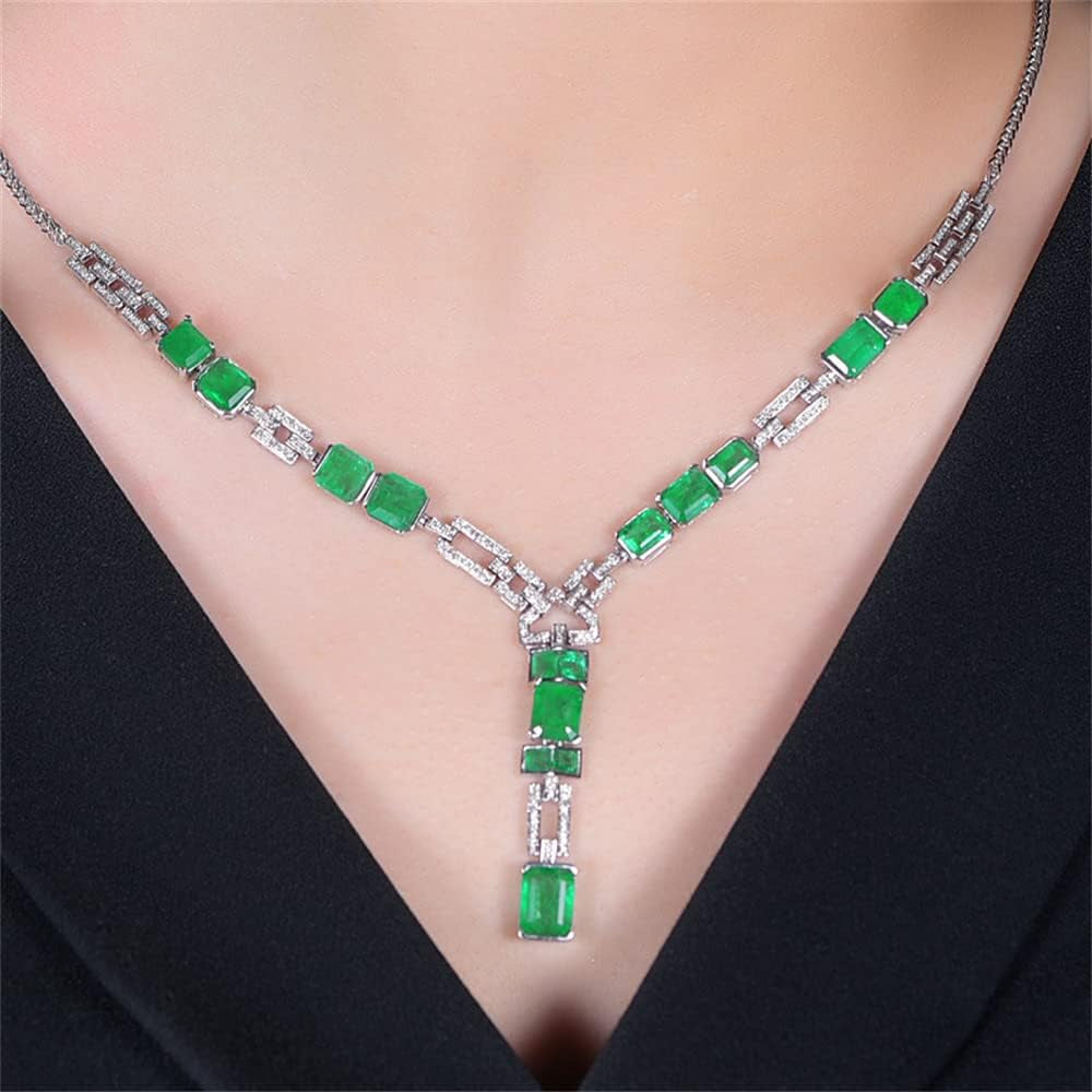 Luxury Simulation Emerald Necklace Pink Diamond Necklace Pigeon Ruby Square Diamond Necklace Purple Zircon Necklace