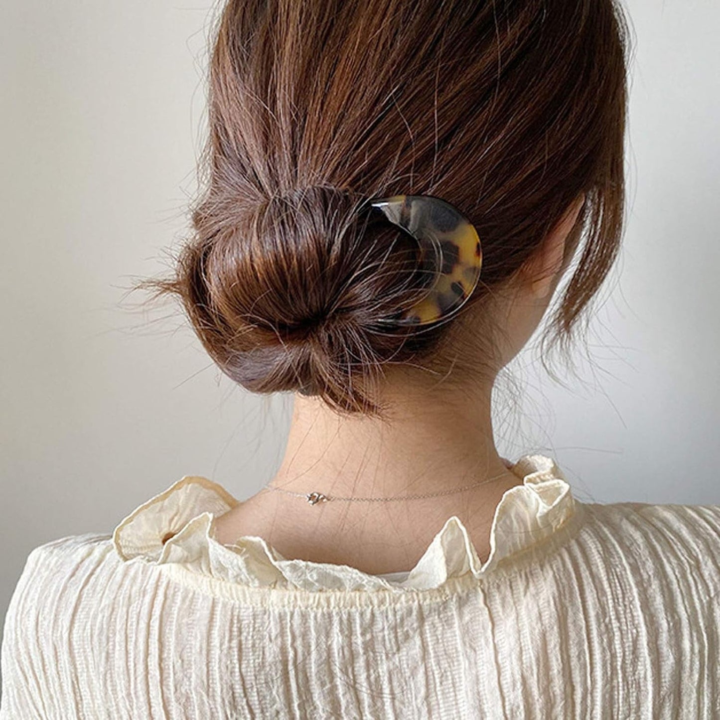 [4 Pack]  French Style Cellulose Acetate Tortoise Shell U Shaped Hair Pin Fork 2 Prong Updo Chignon Pin for Women Girls Hairstyle Accessories（Tortoiseshell and White Tortoiseshell)
