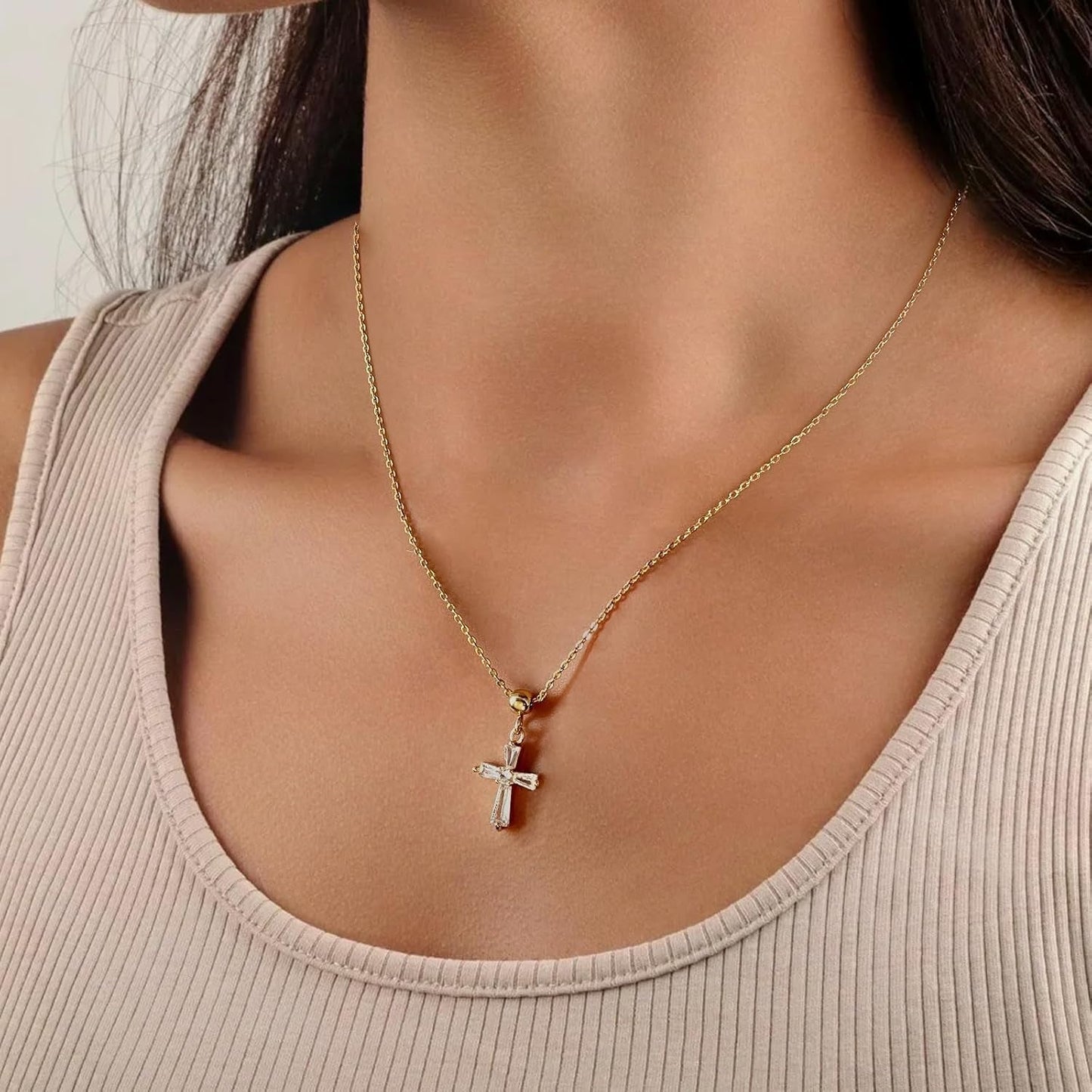 Dainty 14K Gold Choker Cross Charm Necklace for Women, Cross Gold Pendant Necklace Trendy Non Tarnish