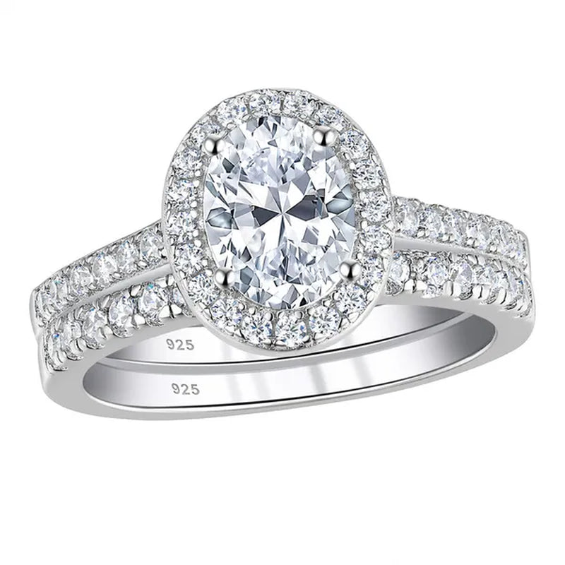 Newshe Halo Oval Cut AAAAA Cubic Zircons Trendy Jewelry Wedding Engagement Ring Set For Women Solid 925 Sterling Silver Sz 4-13