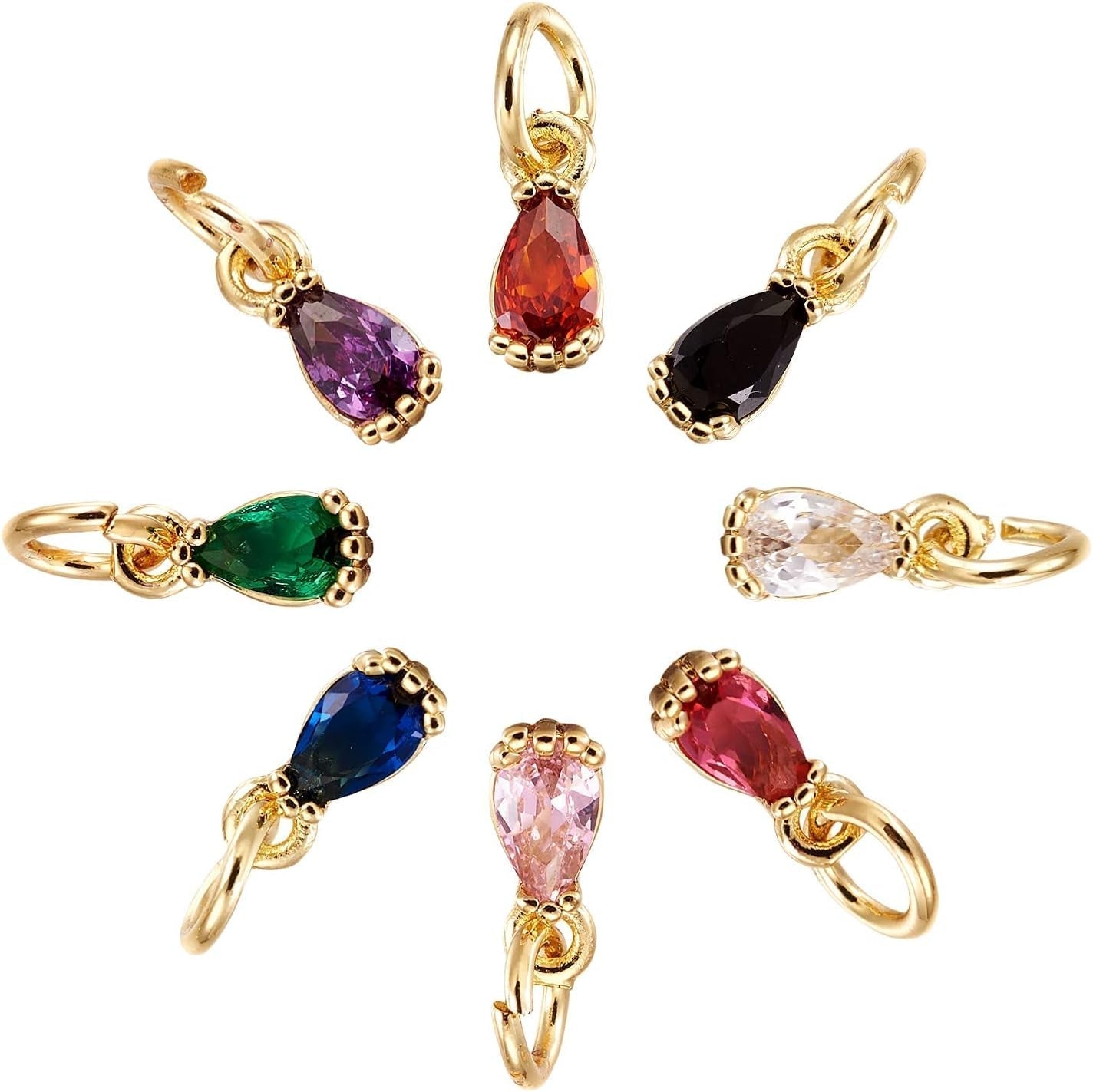 20Pcs Cubic Zirconia Mini Rhinestone Charms Brass Pave CZ Water Drop Extender End Charms Colorful 18K Gold Faceted Dangle Teardrop Birthstone Pendant Bulk with Loop for Jewelry Making 8X3Mm - WORLD TIME VISITS