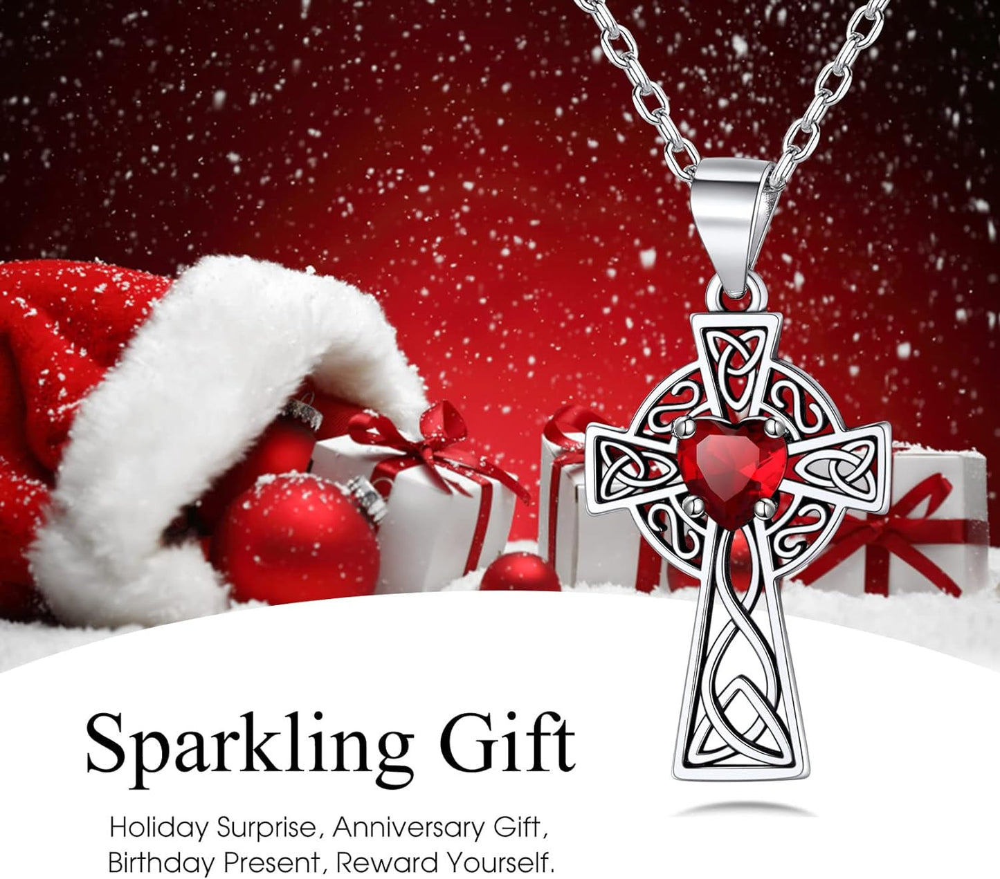 Vintage 925 Sterling Silver Celtic Cross/Triquetra Necklace with 12 Month Heart Gemstone, Dainty Heart Birthstone Necklace Faith Irish Amulet Lucky Jewelry Birthday Gift for Women Girls…