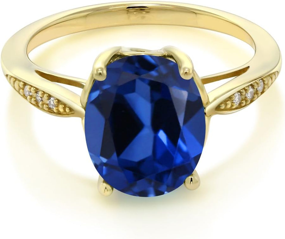14K Yellow Gold 10X8MM Oval Gemstone Birthstone and White Diamond Engagement Ring | Wedding Anniversary Promise Gold Ring for Women | Size 5,6,7,8,9