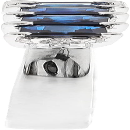 14K White Gold Genuine Blue Sapphire Ring with Diamonds for Women | Ethically, Authentically & Organically Sourced (Square-Cut) Shaped Sapphire Hand-Crafted Jewelry for Her | Sapphire Ring for Women
