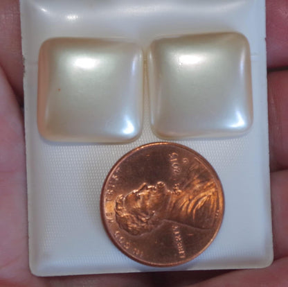 Quality Majorca Pearl Square Half Dome 16MM Stud Earrings 14K Gold Filled