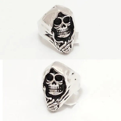 4 Pcs Silver Plated Gothic Rings | Sterling Silver Skull Rings | Grim Reaper Rings | Spider Rings For Men | Biker Rings