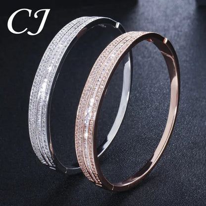 CANDICE New Fashion Simple Unisex Open Bangle Setting Sparkling CZ Stone Rose Gold & White Gold Plated Cuff Bracelet Jewelry For Women Men Couple Gift