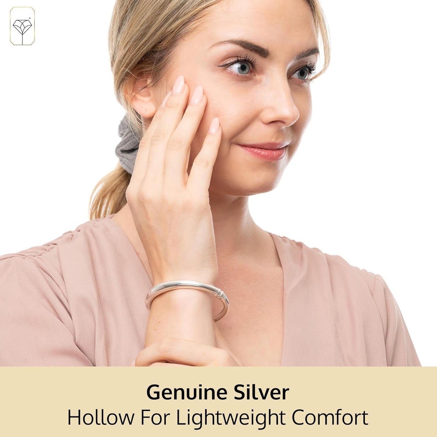 Lightweight Hollow 925 Sterling Silver Bangle Bracelet for Women | 7 Inch Silver Bracelets with Hinged Clasp | Anti-Tarnishing Hypoallergenic Silver Bangles for Women