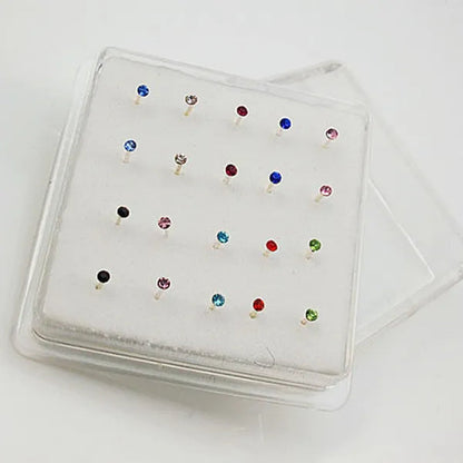 1Pack (20Pcs) 925 Sterling Silver Nose Stud Crystal Clear Color Earring 2.0Mm