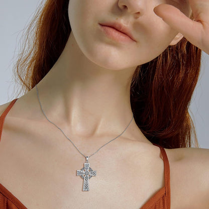Celtic Knot Cross Necklace Sterling Silver Cross Pendant Abalone Shell Fashion Jewelry Gift for Women Girls