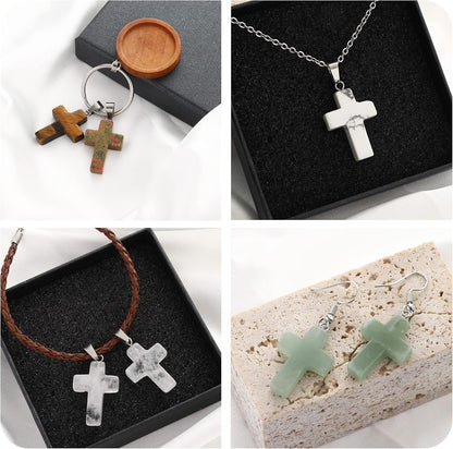24 Pieces Healing Crystal Heart Moon Cross Shaped Pendants Necklace Charms for DIY Jewelry Making Natural Quartz Stones Chakra Love Beads Bulk