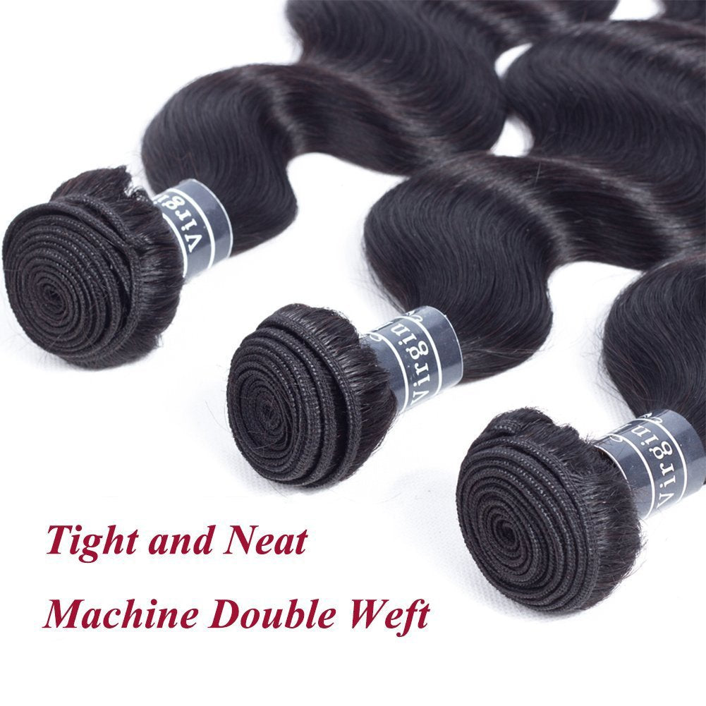 Hair 100% Unprocessed Virgin Brazilian Human Hair Brazilian Body Wave 3 Bundles (16 18 20,285G) Hair Extensions Grade 8A Remy Human Hair Bundles Natural Black Color