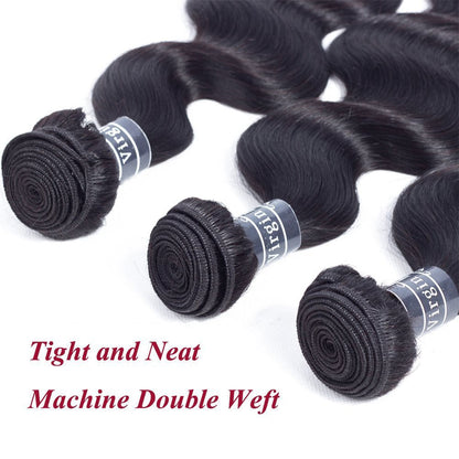 Hair 100% Unprocessed Virgin Brazilian Human Hair Brazilian Body Wave 3 Bundles (16 18 20,285G) Hair Extensions Grade 8A Remy Human Hair Bundles Natural Black Color