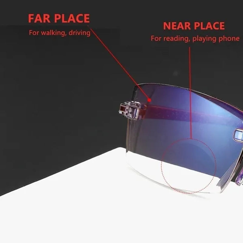 Rimless Diamond - Cut Reading Glasses Anti - Blue Light and Blue Film Integrated for Women Men Full Degree +1.0 +1.5 +2.0 +2.5 +3.0 +3.5 +4.0 - WORLD TIME VISITS