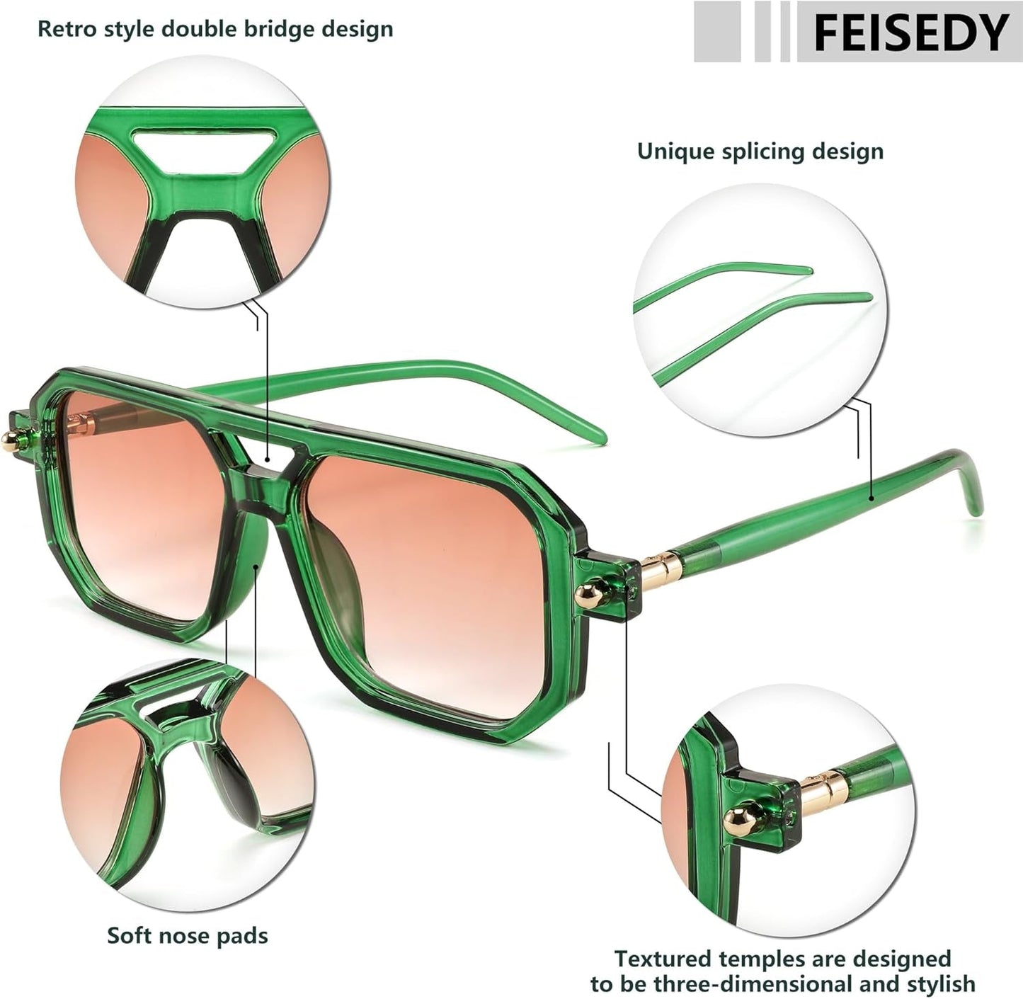 Vintage Square 70S Flat Aviator Sunglasses Women Men Classic Retro Stylish Frame UV400 Sunglasses B2622