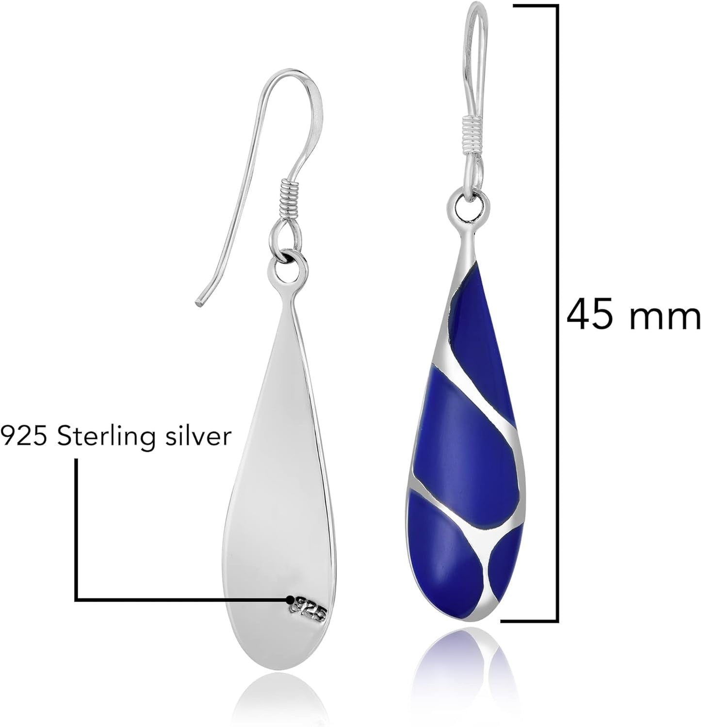 Vintage Lapis Streak Teardrop Birthstone Sterling Silver Earrings, 0.35X1.77 Inch