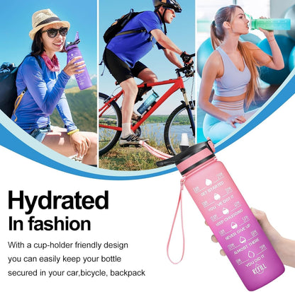32/24 Oz Water Bottles with Removable Straw & Time Marker, Motivational Sports Bottles with BPA Free Tritan Material, Leakproof Water Jug for Fitness