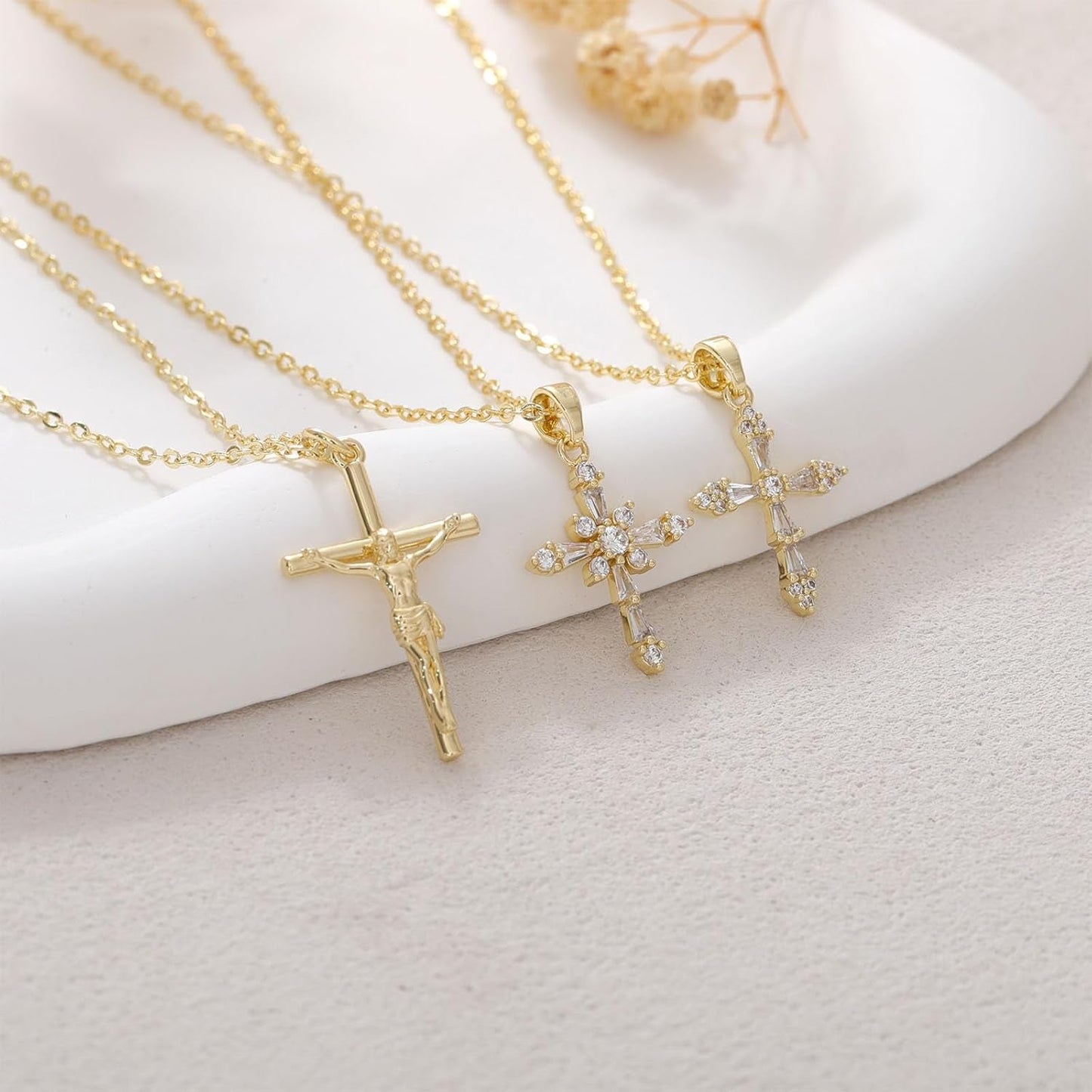Cross Necklace for Women, Dainty 14K Gold Plated Cross Pendant Simple Long Necklaces for Women, Christian Faith Necklace Trendy Gold Jewelry Gifts for Easter