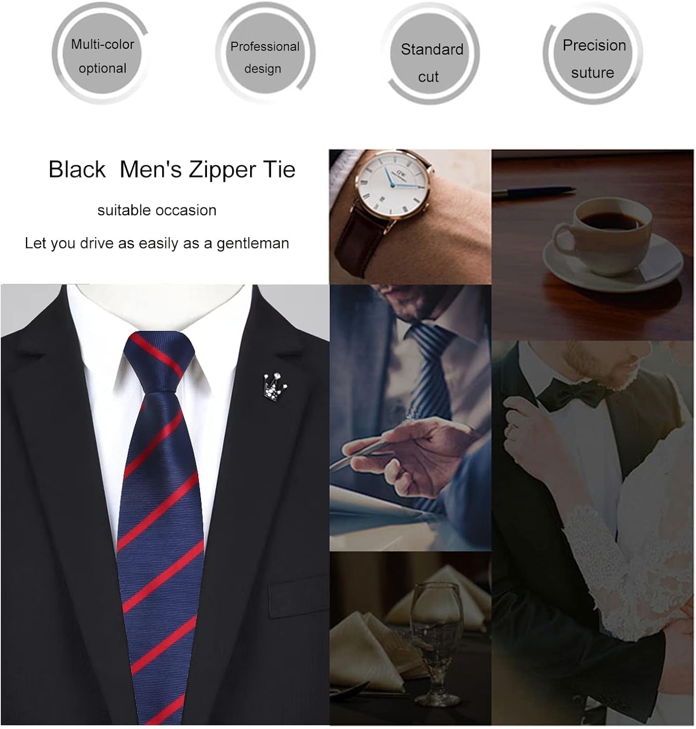 Mens Ties, Mens Zipper Ties Neckties for Men, Silky Zip up Ties, Men'S Pretied Ties Set