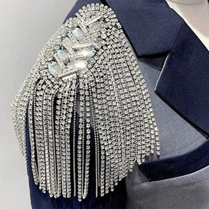 2Pcs Rhinestone Tassel Shoulder Epaulet Spike Chain Shoulder Badge Brooch Pins for Man Woman
