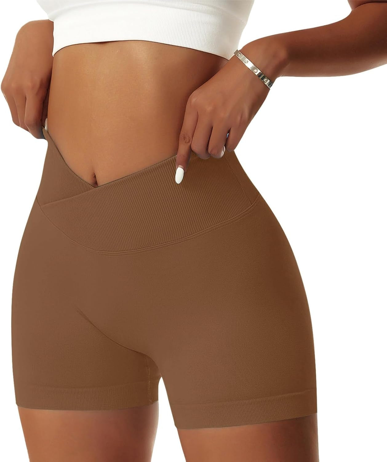 Women'S Workout Gym Shorts Booty V Cross Spandex Yoga Biker Shorts Scrunch Butt High Waisted Athletic Leggings - WORLD TIME VISITS