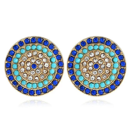 4 Pieces Set Round Turkish Blue Evil Eye Necklace Earring Bracelet Ring Fashion Rhinestone Eye Necklace Bracelet Ring Earrings Set for Women Jewelry