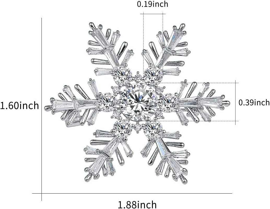 White Gold Plated Cubic Zirconia CZ Winter Art Deco Snowflake Flower Clear Brooch Pin for Women Lady - WORLD TIME VISITS