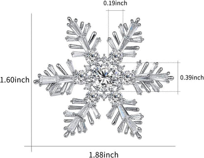 White Gold Plated Cubic Zirconia CZ Winter Art Deco Snowflake Flower Clear Brooch Pin for Women Lady - WORLD TIME VISITS