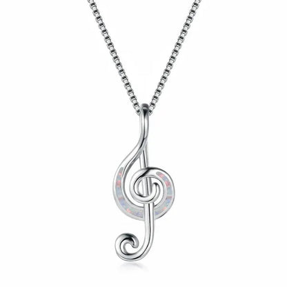 925 Sterling Silver White Blue Fire Opal Music Note Pendant Necklaces for Women Christmas Gifts Jewelry