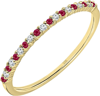 Alternate round Ruby & White Diamond Wedding Stackable Band for Women in Solid Gold - WORLD TIME VISITS