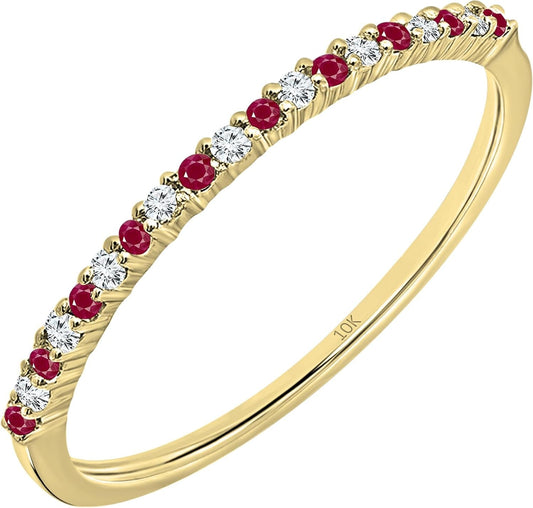 Alternate round Ruby & White Diamond Wedding Stackable Band for Women in Solid Gold - WORLD TIME VISITS