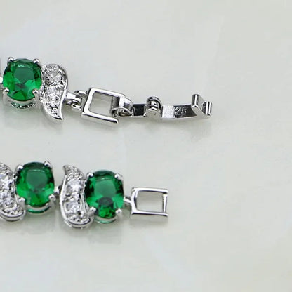 Natural Green Emerald WhiteTopaz 925 Sterling Silver Jewelry Charm Bracelet Christmas Gifts For Women