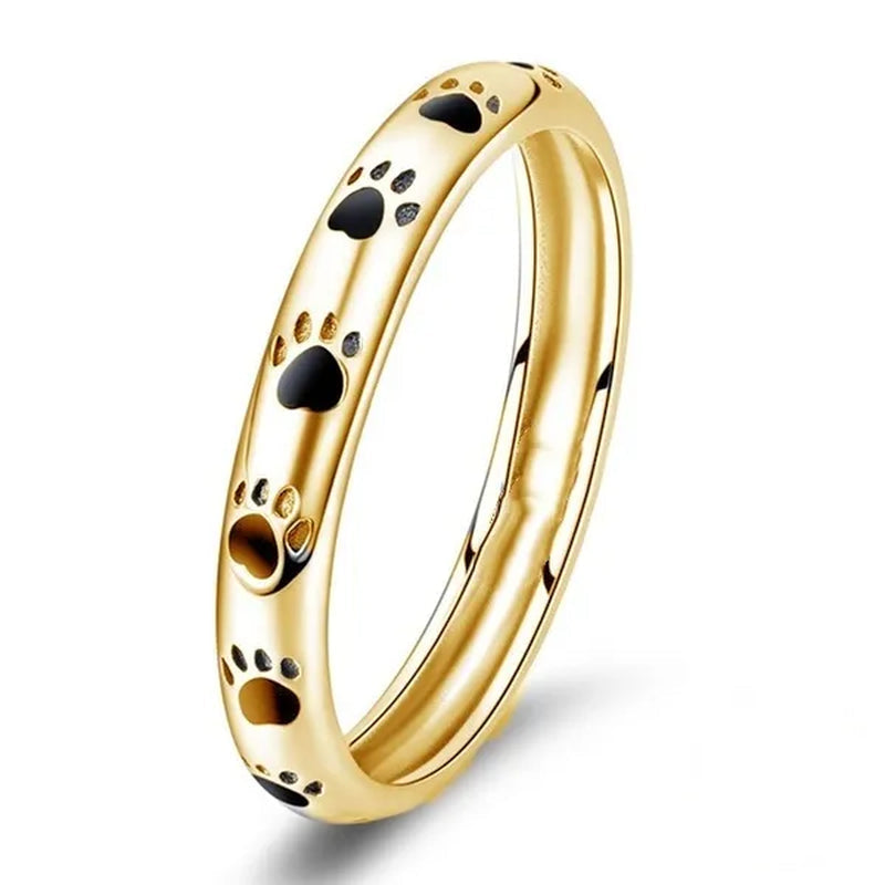 Personality Woman Stackable Fashion Ring Unique Design Cute Cat Paw Dog Footprint Fine Rings for Women Bride Wedding Jewerly Elegant Female Princess Engagement Party Gift for Girlfriend Size 4-12 Bague Femme