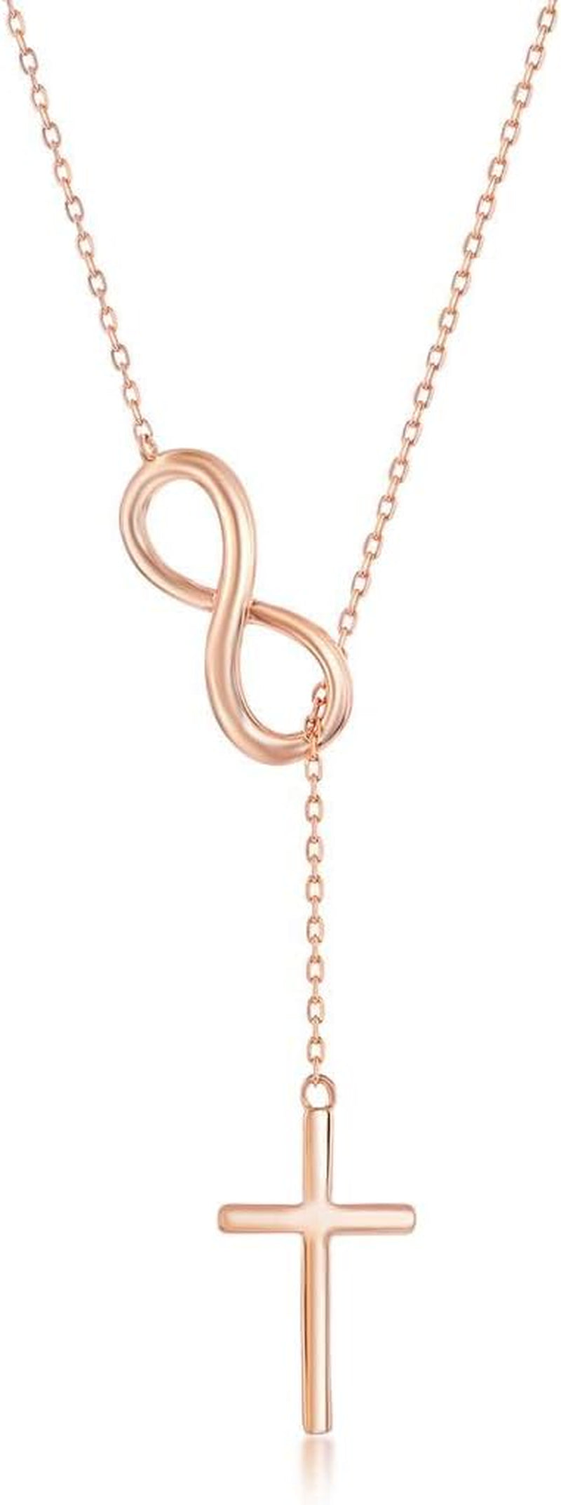 Sterling Silver Gold Plated Cross Infinity Necklace for Women | Lariat Cross Necklace | Communion Confirmation Gift | Silver or Gold Cross Infinity Pendant for Girls - WORLD TIME VISITS