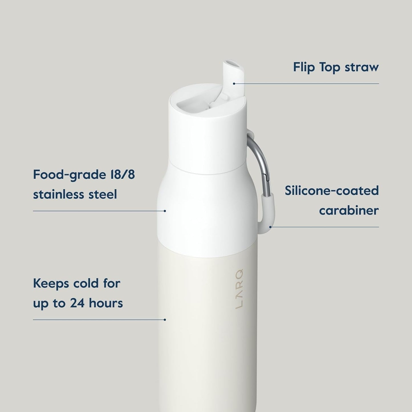 Bottle Flip Top 17 Oz - Insulated Reusable Stainless Steel Water Bottle with Straw | Thermos, BPA Free | for Sports, Gym, and Travel | Keep Drinks Cold for 24 Hours | Granite White
