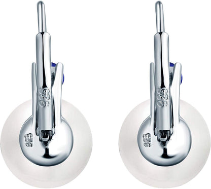 925 Sterling Silver Cubic Zirconia Freshwater Cultured Pearl Drop & Dangle Leverback Earrings