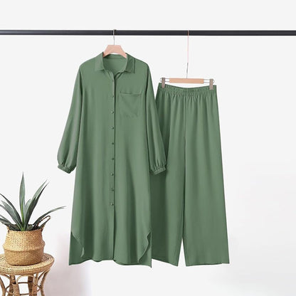 Women'S Muslim 2 Pieces Sets Long Sleeve Button down Shirt and Pants Abaya Casual Dress Dubai Outfits