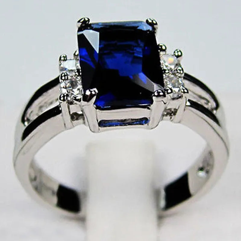 Women 925 Silver Plated Blue Sapphire / Black / Purple / Red CZ Wedding Ring Size 6-10  (Choice Color and Size)