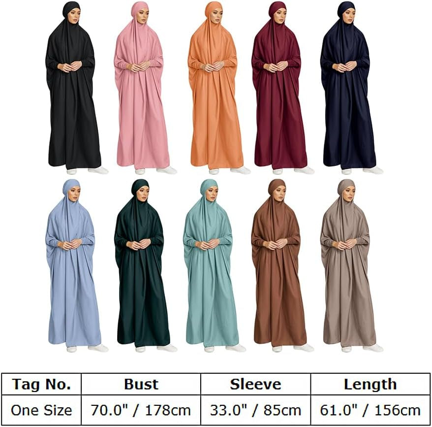 Muslim Abaya for Women One Piece Long Sleeve Islamic Prayer Dress with Hooded Hijab Maxi Kaftan Robe Modest Clothes