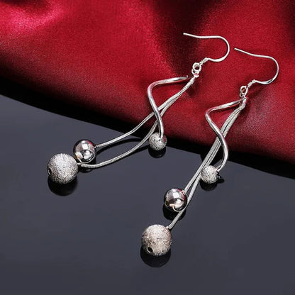 Elegant Women's 925 Sterling Silver Tassel Beads Long Drop Earrings Couple Gifts Wedding Party Jewelry Gifts