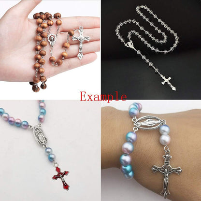 50Pcs Antique Silver Picture Jesus Enamel Our Lady Miraculous Medal Floral Rosary Centerpiece Alloy Crucifix Cross Mother'S Day Pendants Charms for Jewelry Making (M218)