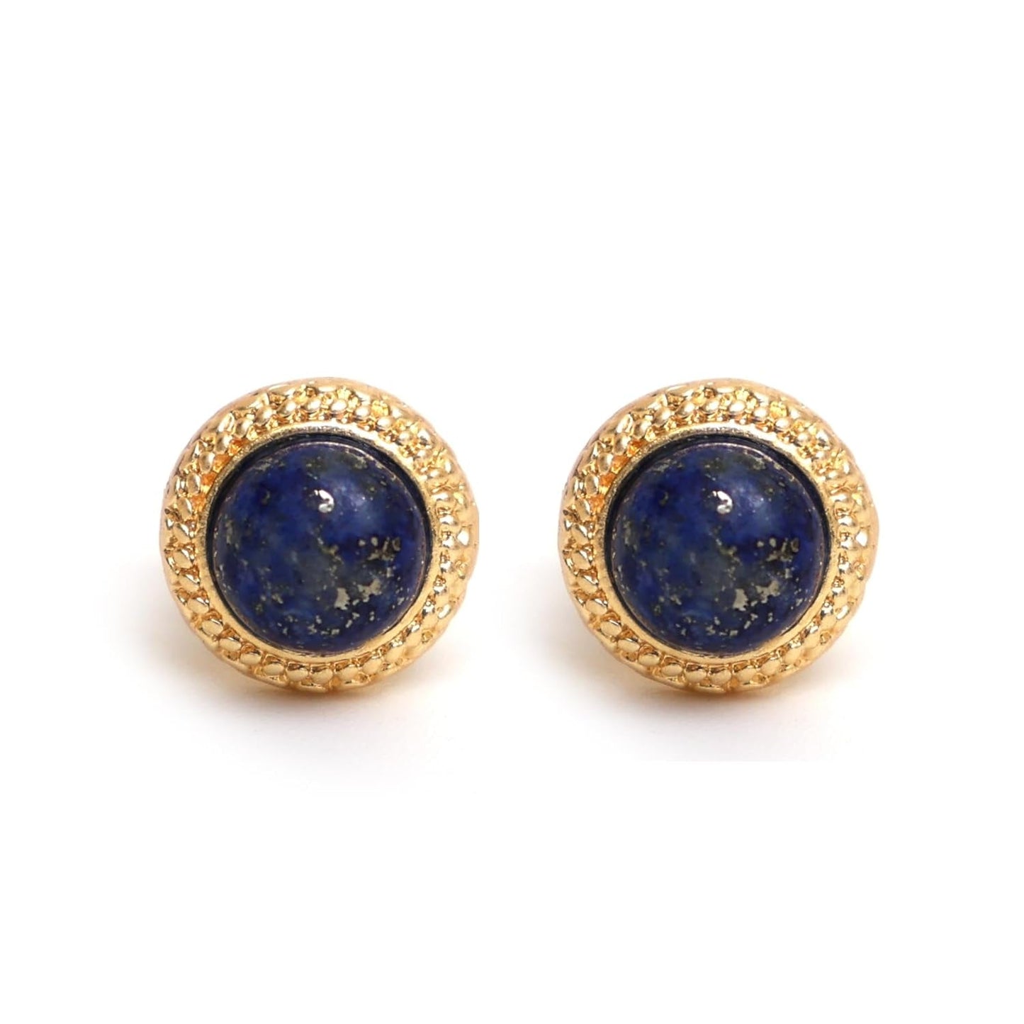 Gempires Lapis Lazuli Stud Earrings, Hypoallergenic round Stud Earrings, Trendy Western Antiqued Style, September Birthstone Jewelry, Party Wear, 14K Gold Plated, Gift for Mom Wife S Daughter