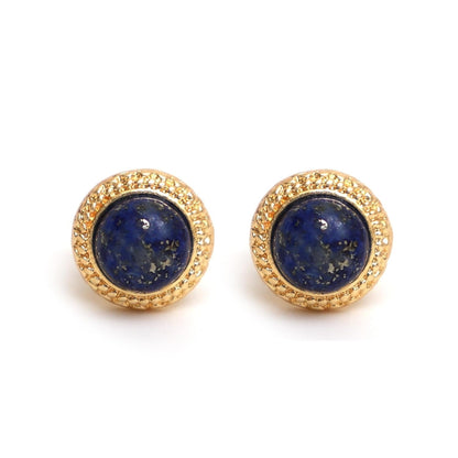 Gempires Lapis Lazuli Stud Earrings, Hypoallergenic round Stud Earrings, Trendy Western Antiqued Style, September Birthstone Jewelry, Party Wear, 14K Gold Plated, Gift for Mom Wife S Daughter
