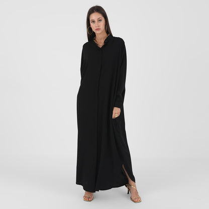 Muslim Dresses for Women Abaya Button down Henley Shirt Prayer Dress Batwing Long Sleeve Middle East Arabian Robe
