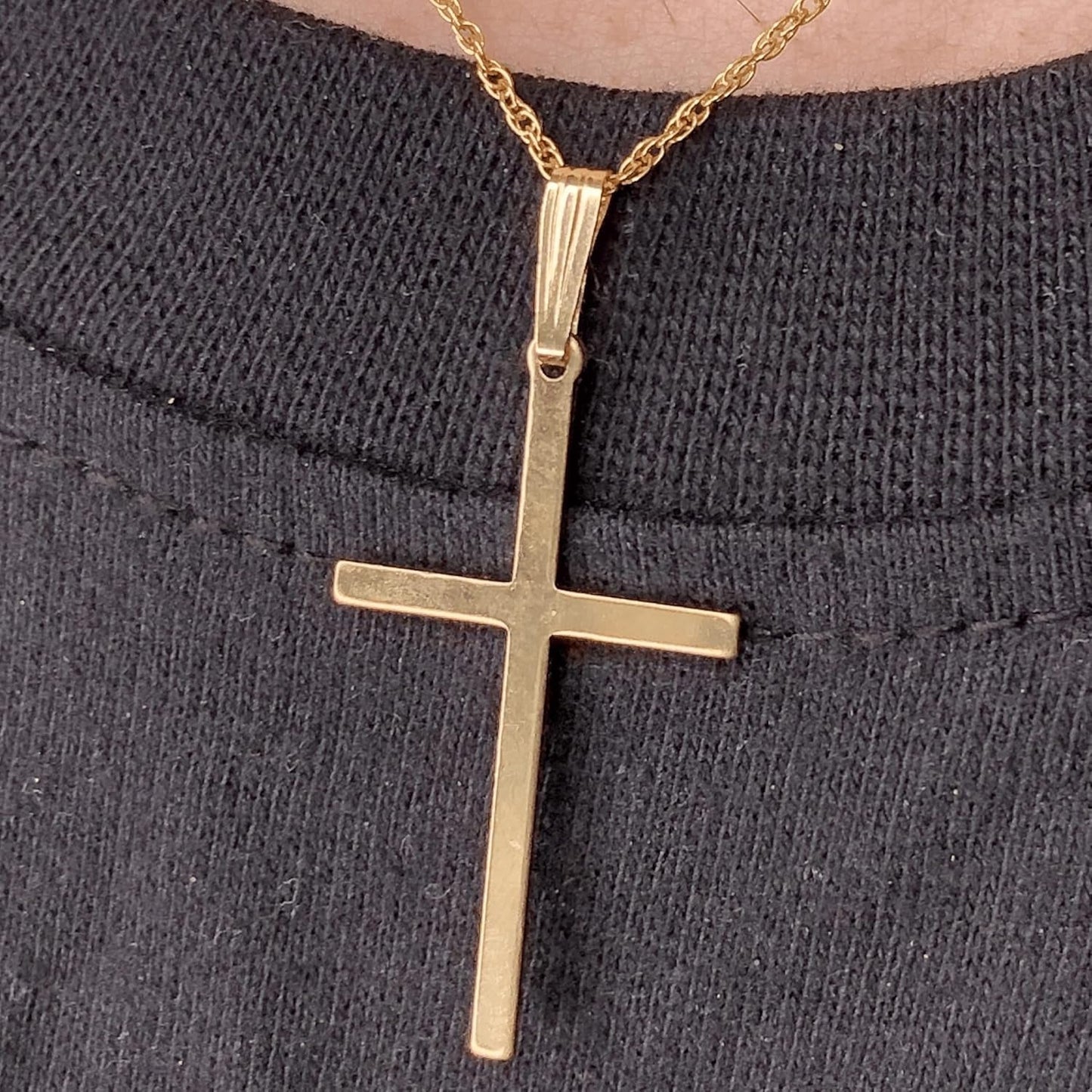 Cross Crucifix Religious Pendant, 1/20 14K Yellow Gold, 1.33 Inch Length, Solid Metal, Unisex, Made in USA