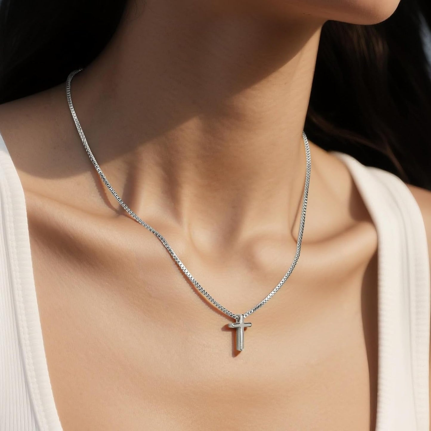 Gold Necklace for Women,Valentines Day Gifts, Cross Necklace Dainty 18K Real Gold Silver Plated, Cute Simple Small Trendy Choker Pendant Jewelry Non Tarnish Gold Necklace Faith Jewelry Gift
