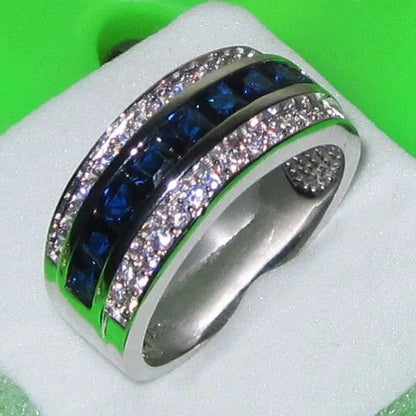 925 Silver Plated Classic Women Mens Jewelry Blue Sapphire CZ Band Gem Ring Sz 7-11 ( Choice Color and Size )