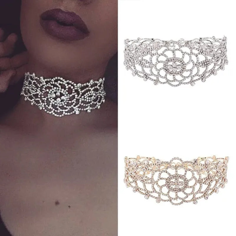 Full Diamond Pendant Necklace Crystal Rhinestone Choker Collar Women Wedding Jewelry - WORLD TIME VISITS