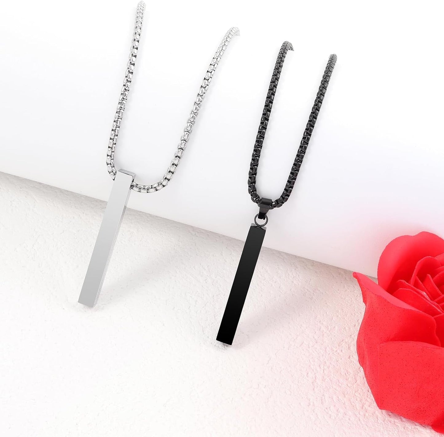 Bar Pendant Necklace for Men Stainless Steel Box Chain Pendant Men’S Necklace Jewelry Length 22Inch